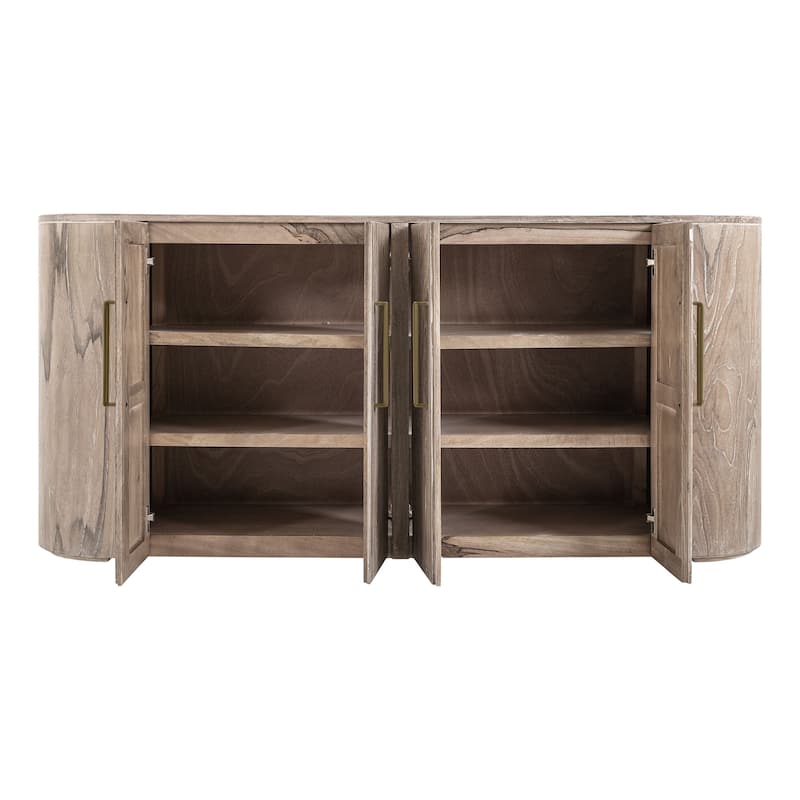 Eray Sideboard Buffet Cabinet, 4 Doors, Light Brown Teak, Mango Wood,