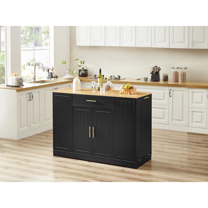 Kitchen Island with Trash Can Storage Cabinet, Kitchen Cabinet with Adjustable Shelves, Breakfast Bar Cabinet