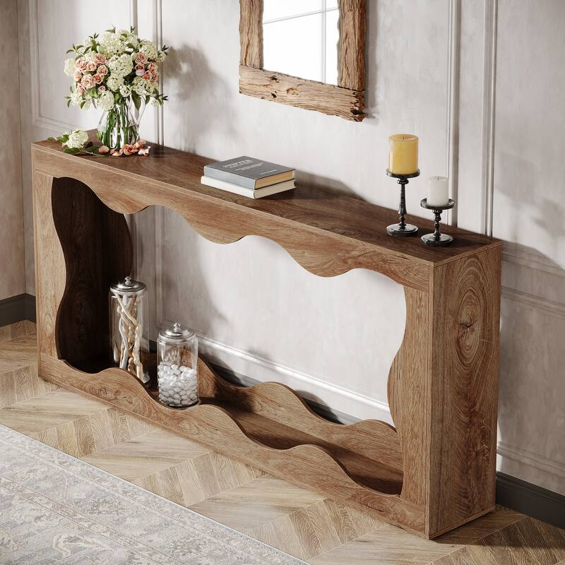 63-Inch Wood Console Table, Rectangular Entryway Table for Living Room, Rustic Brown