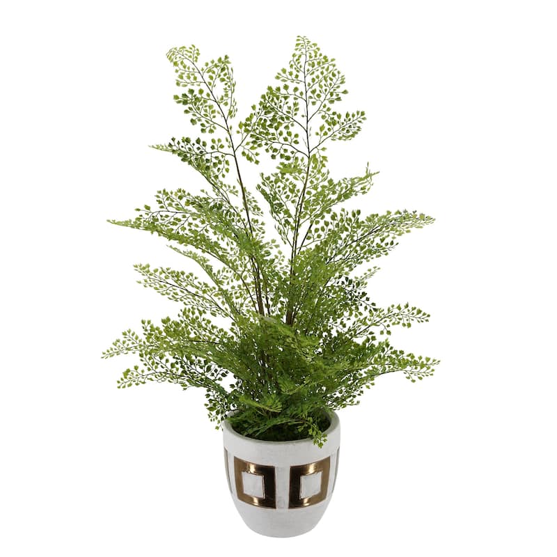 Faux Maidenhair Fern in Gold/ White Ceramic Vase - 31"