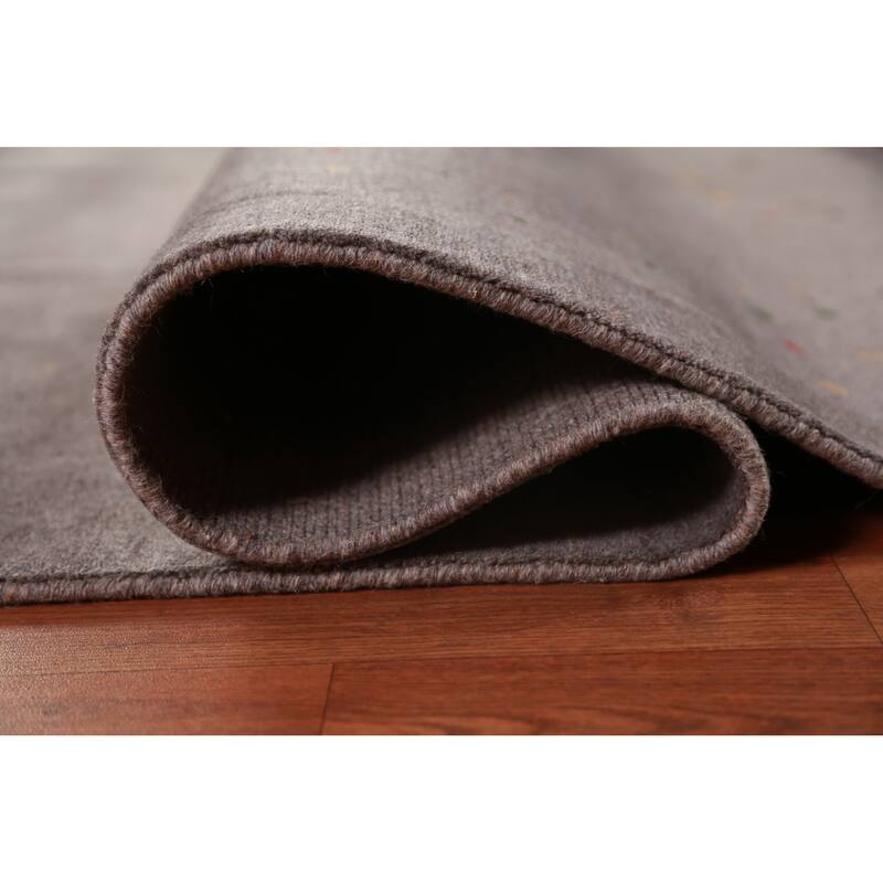 Tribal Gabbeh Area Rug Hand-Knotted Grey Wool Carpet - 8'0" x 9'11"