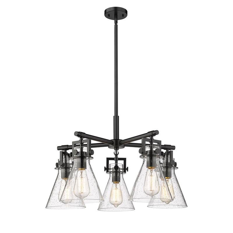 Innovations Lighting Newton Cone - 5 Light 7" Stem Hung Chandelier - Seedy/Matte Black