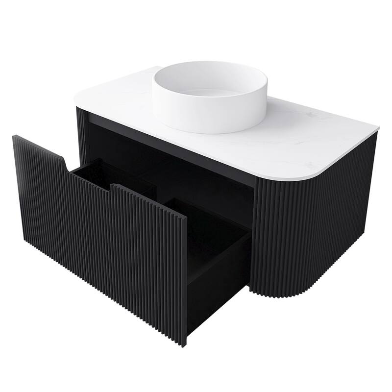 Plywood Wall-Mounted Bathroom Vanity Set with Integrated Ceramic Sink in Natural Wood