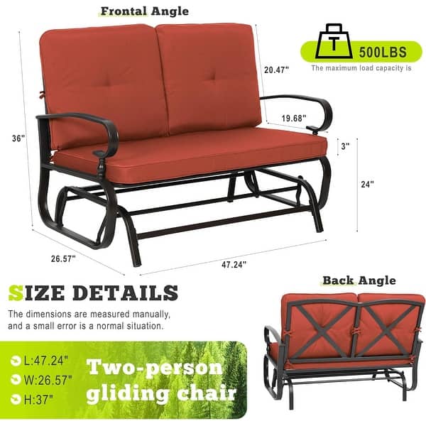dimension image slide 5 of 6, Nista 2 Person Outdoor Patio Glider Garden Bench Rocker Chair by Havenside Home
