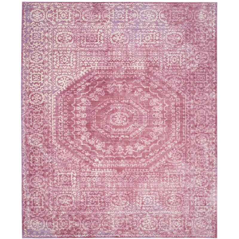 SAFAVIEH Valencia Burcu Distressed Vintage Boho Oriental Polyester Rug - 9' x 12' - Fuchsia/Multi