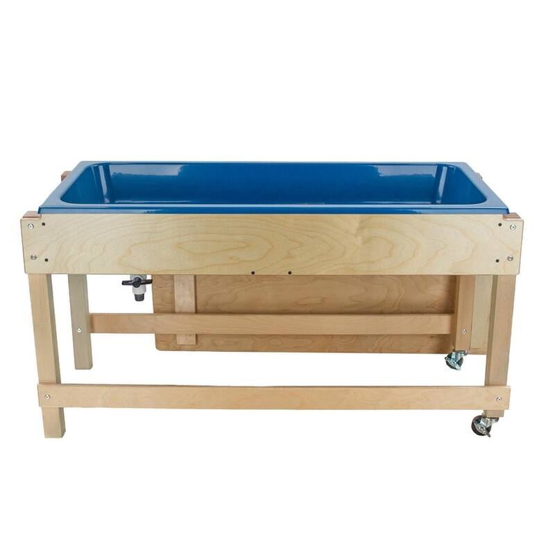Kids Double Tub Sensory Table with Lid & Dual Drains - Birch Wood Indoor Play Activity Table