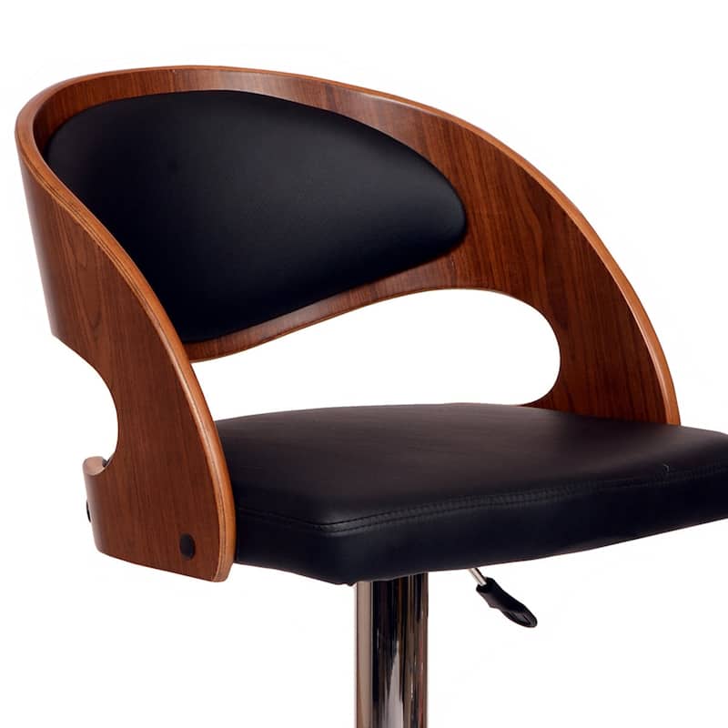 Wooden Open Back Barstool with Adjustable Pedestal Base - 35 H x 19 W x 20 L Inches