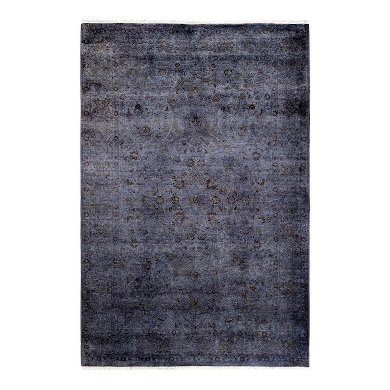 Overton Hand Knotted Wool Vintage Inspired Modern Contemporary Overdyed Gray Area Rug - 4' 2" x 6' 1"
