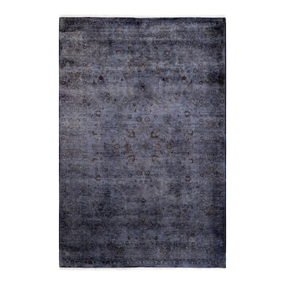 Overton Hand Knotted Wool Vintage Inspired Modern Contemporary Overdyed Gray Area Rug - 4' 2" x 6' 1"