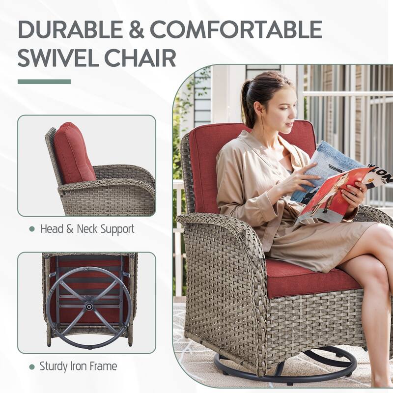 7 Pieces Swivel Chairs Sofa Table Ottomans Grey-Red - Grey