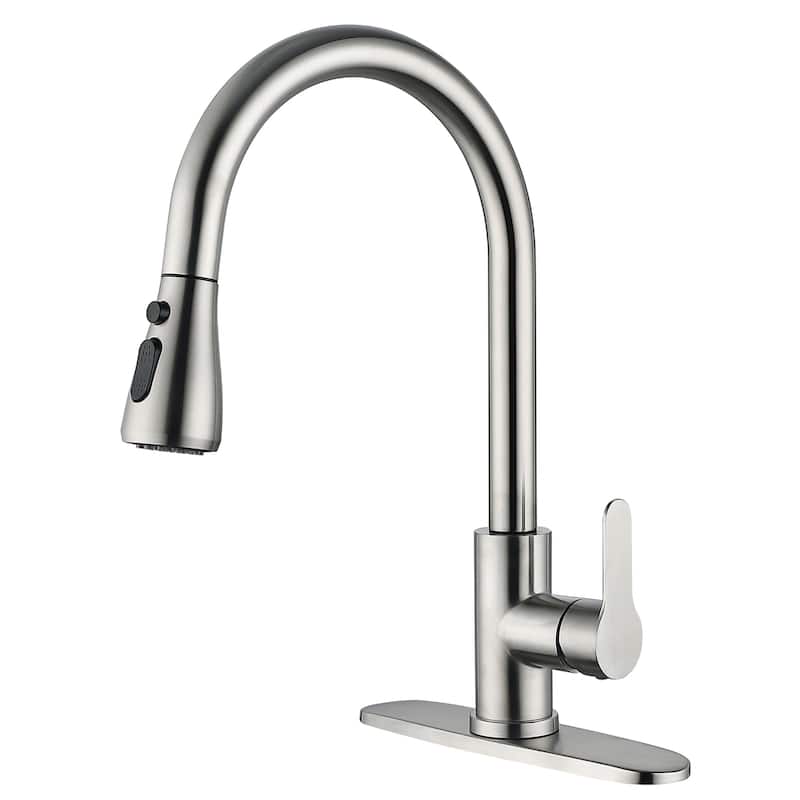 Single-Handle Pull-Down Sprayer Kitchen Faucet with Soap Dispenser - White
