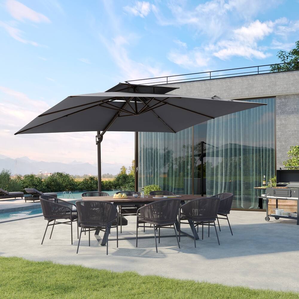 9 FT x 12 FT Outdoor Patio Dual Top Umbrella Cantilever Offset with No Base