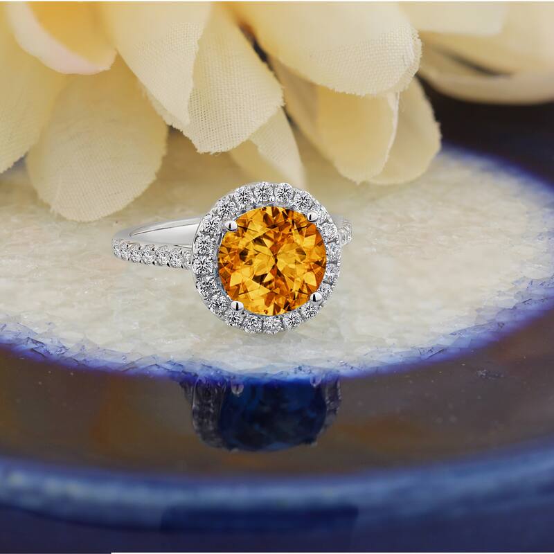 Auriya 3 1/3ct Fancy Round Citrine and Halo Diamond Engagement Ring 5/8ctw 14k Gold