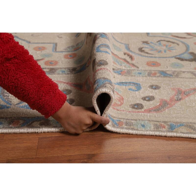 Geometric Beige Tabriz Persian Area Rug Hand-Knotted Wool Carpet - 9'8"x 13'4"