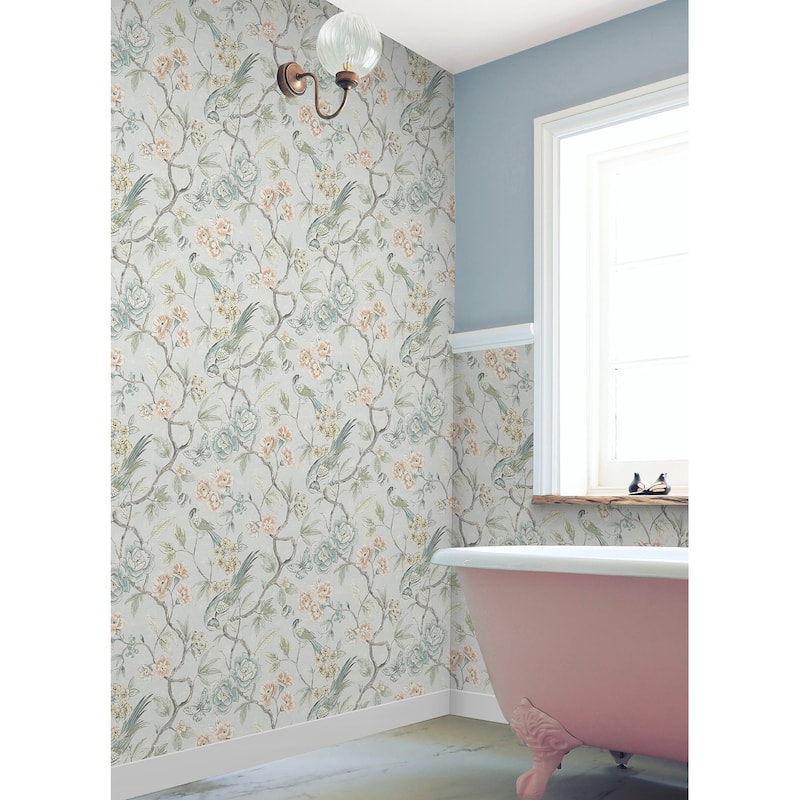 NuWallpaper Waverly Aviary Garden Aqua Peel and Stick Wallpaper - N/A