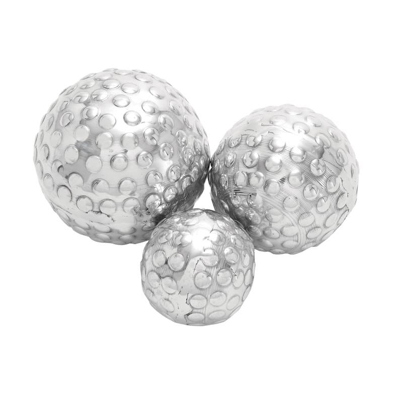Aluminum Metal Hammered Decorative Ball Orbs & Vase Filler - Set of 3 Silver - Roche River Decor - 4"W x 4"L x 4"H