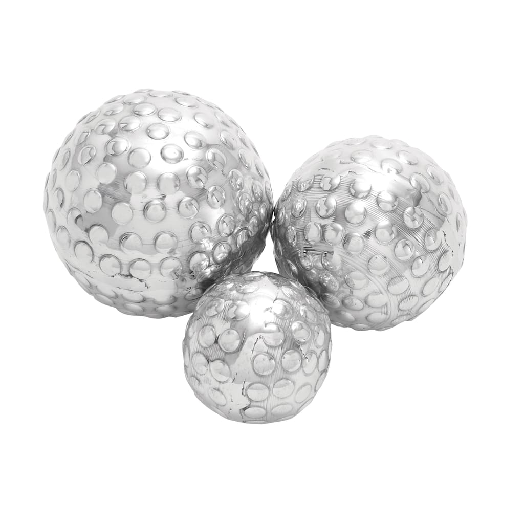 Aluminum Metal Hammered Decorative Ball Orbs & Vase Filler - Set of 3 Silver - Roche River Decor - 4"W x 4"L x 4"H