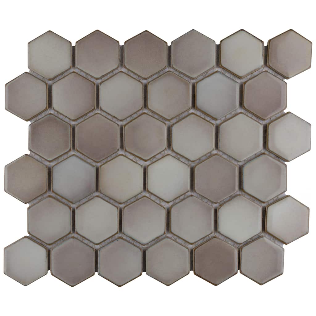 Merola Tile Hudson Due 2" Hex Dove Grey 10-7/8" x 12-5/8" Porcelain Floor and Wall Tile
