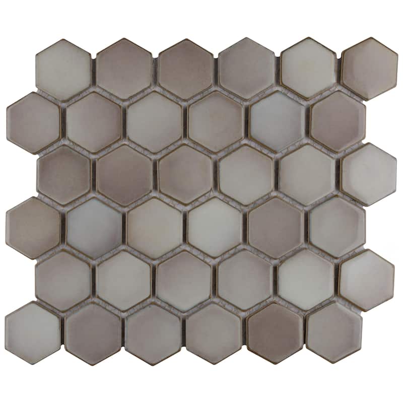 Merola Tile Hudson Due 2" Hex Dove Grey 10-7/8" x 12-5/8" Porcelain Mosaic Floor and Wall Tile - Grey - Case (10 Tiles)