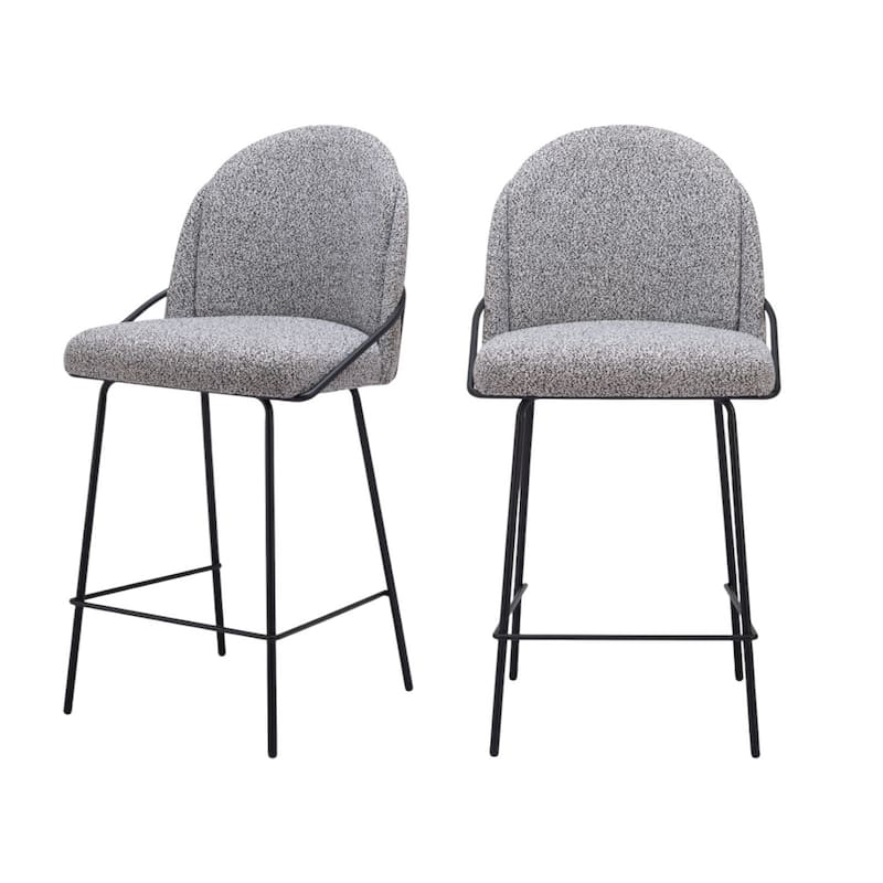 HomeRoots Set of Two 26" Black And White and Black Shearling and Steel Counter Height Bar Chairs