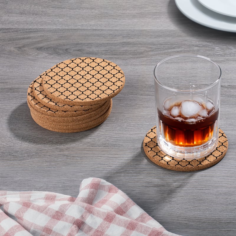 Lattice 4 Pack Absorbent Cork Coaster Made in The USA 4" Round
