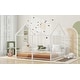 preview thumbnail 4 of 11, Twin Metal House Bed with Two Shared Beds, Guardrails & Roof Design, White