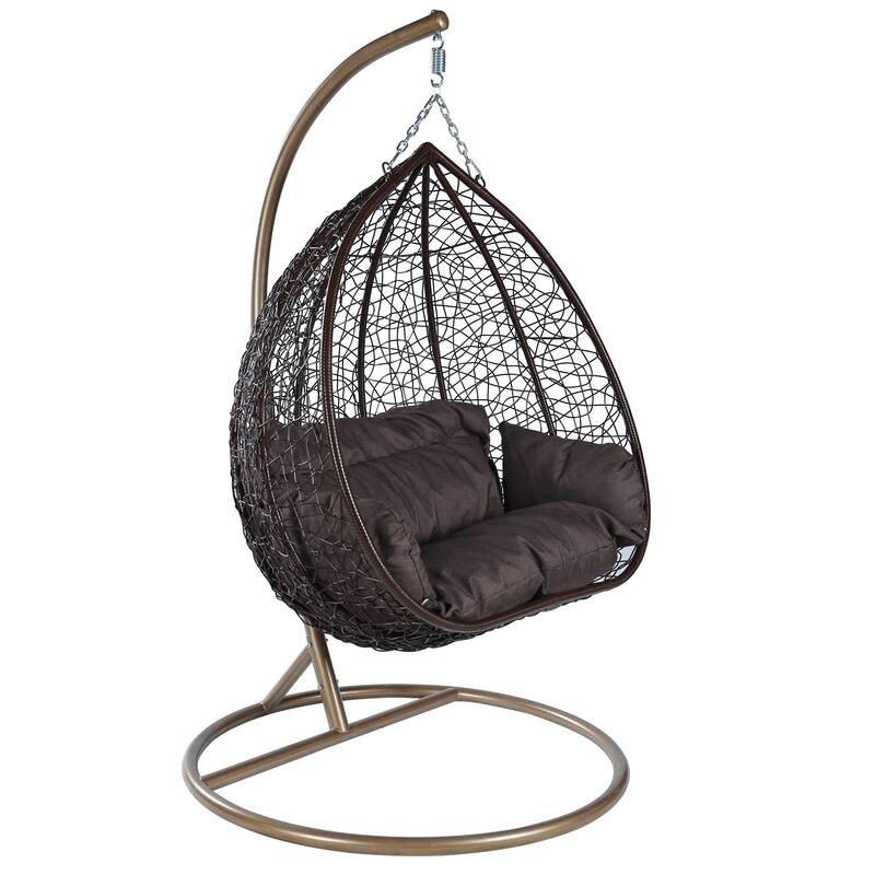 Hanging Swing Chair with Weave Design and Teardrop Shape in Brown Frame - Brown