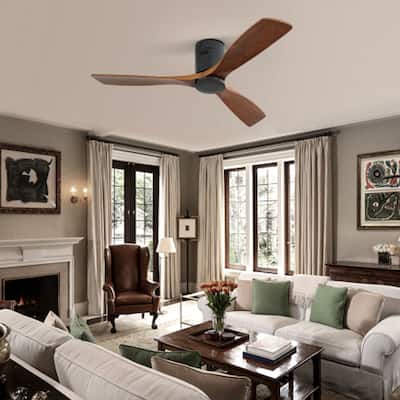 Ceiling Fan DC 3 Carved Wood Fan - Black