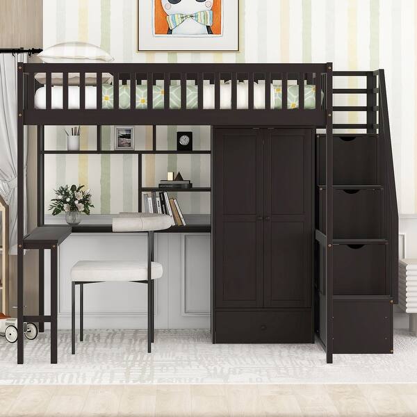 slide 2 of 9, Multifunctional Design Bed Full Size Loft Bed House Bed Kids Bed Espresso