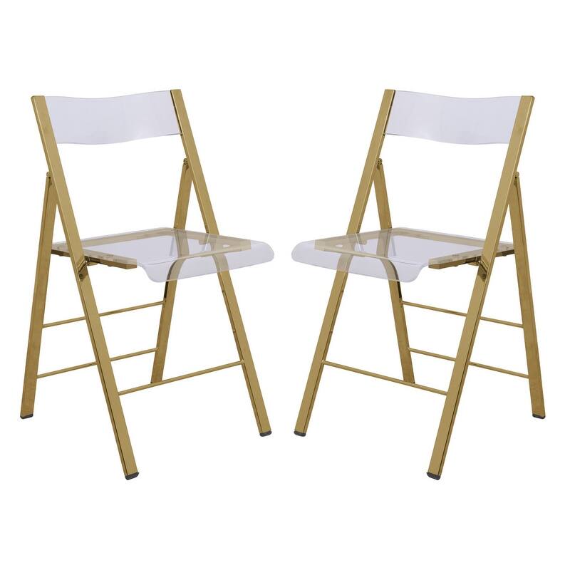 Menno Modern Acrylic Folding Dining Chair in Stainless Steel Frame with Rubber Pads, Fade Resistant, Fully Assembled (Set of 2)