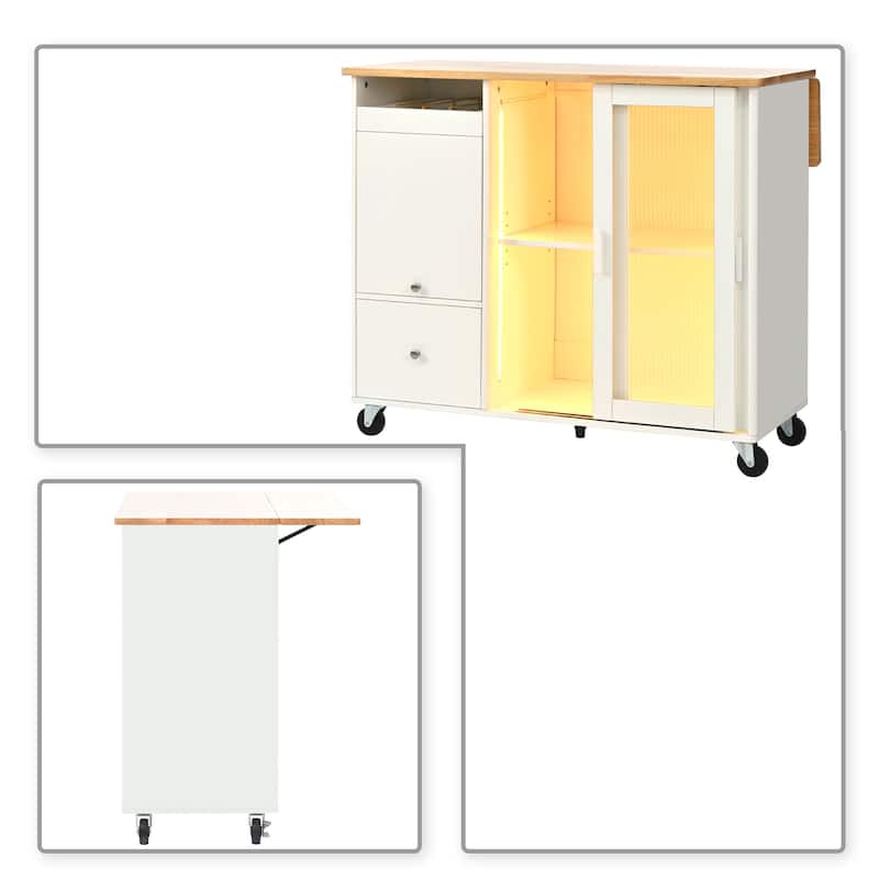 Modern Stylish Freestanding Wooden Kitchen Island Cart with LED Lights