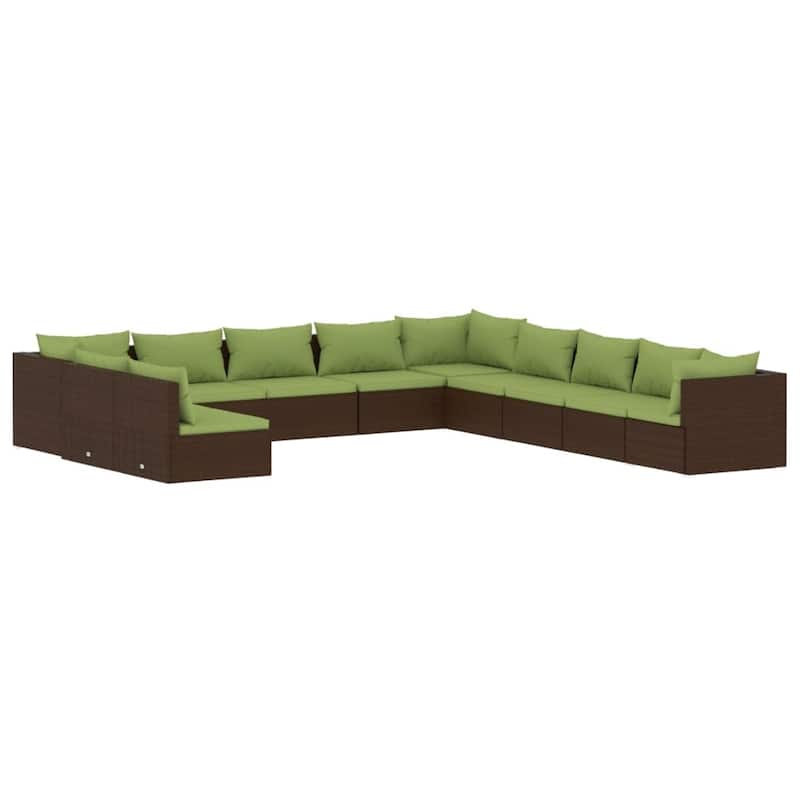vidaXL Patio Lounge Set with Cushions Brown Poly Rattan - 27.6" x 27.6" x 24" - 27.6" x 27.6" x 24"