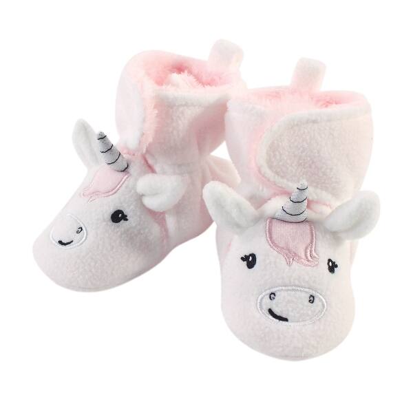slide 1 of 1, Hudson Baby Infant Girl Cozy Fleece Booties, Silver White Unicorn Silver White Unicorn - 0-6 Months