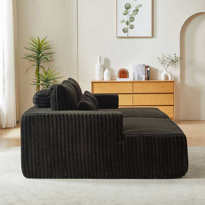 87'' Lounge Chaise Sleeper Sofa - Soft Corduroy Couch with Ottoman Bench and Pillow Support