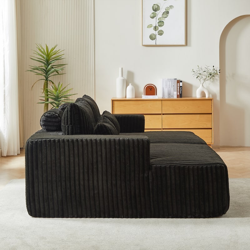 Roomfitters 87" Modern Corduroy Lounge Chaise, Cloud Plush Loveseat Sofa, No Assembly Reclining Sleeper Sofa