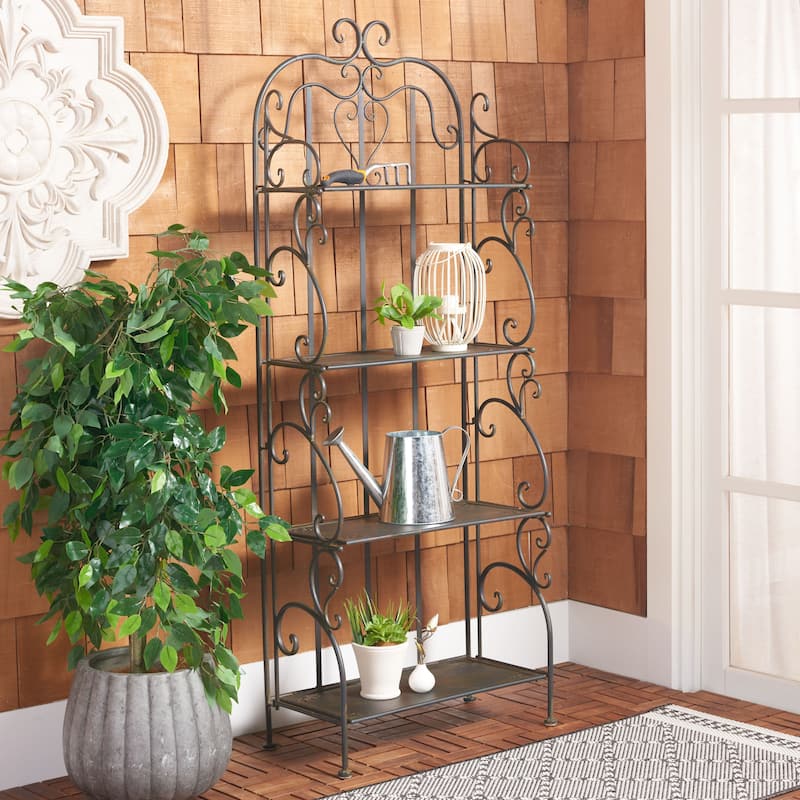 SAFAVIEH Outdoor Monserrat 4-Tier Shelf Unit - 66Wx25Dx13H - Black Rust