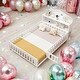 preview thumbnail 2 of 9, Full-Size Montessori Floor Bed with Bookcases & Blackboards, Solid Wood Design for Kids with Guardrails & Storage, White