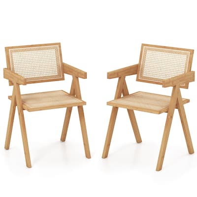 Set of 2 Rattan Accent Chairs with Natural Bamboo Frame-Natural - 20" x 20.5" x 32" (L x W x H)