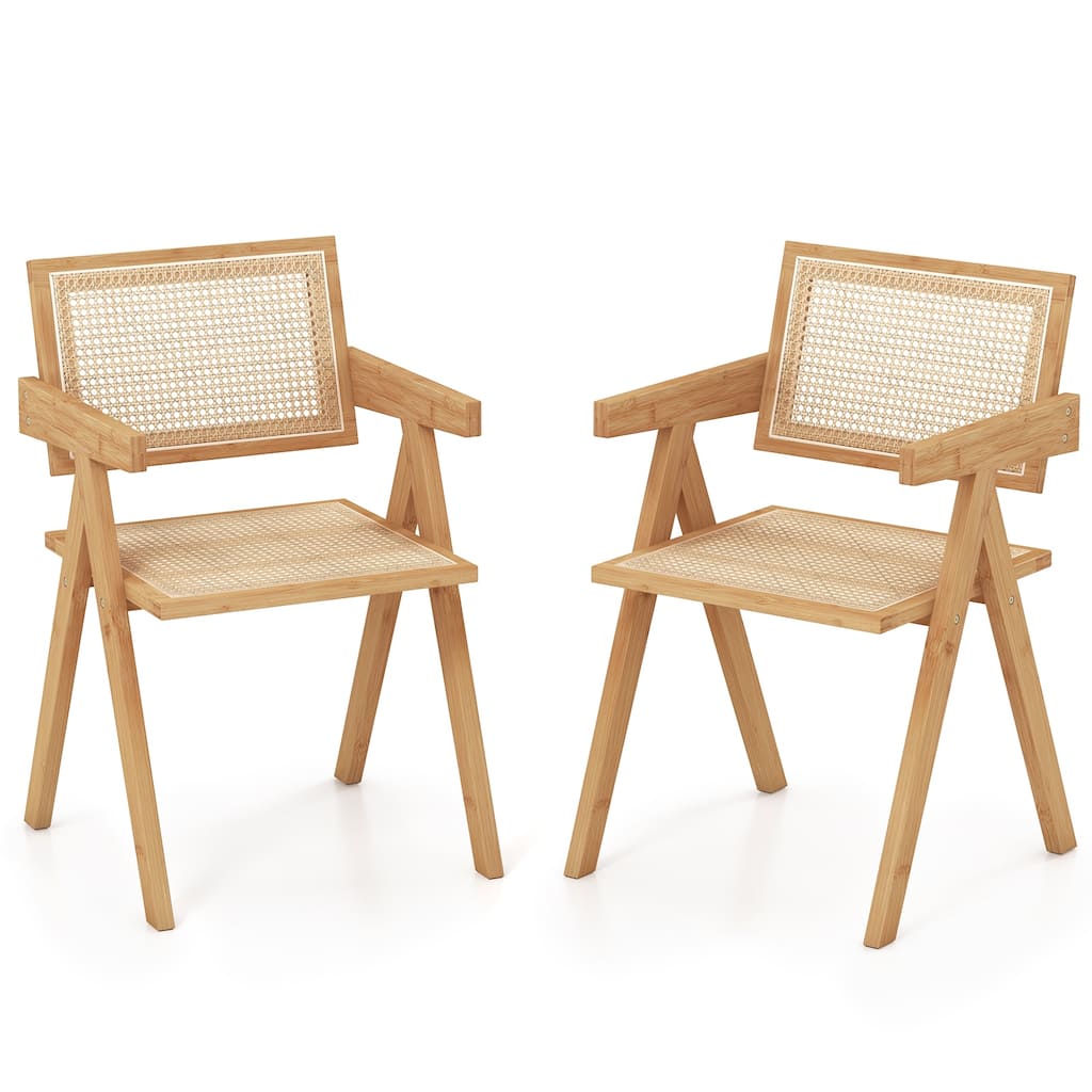 Set of 2 Rattan Accent Chairs with Natural Bamboo Frame-Natural - 20" x 20.5" x 32" (L x W x H)