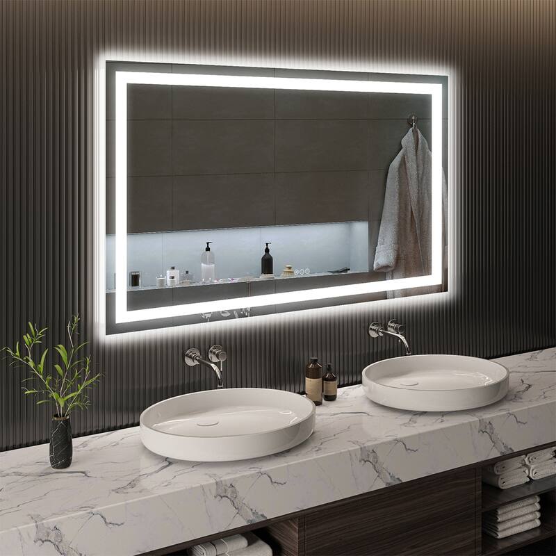 LED Bathroom Mirror with Lights 60x36, Lighted Vanity Mirror Wall Mounted with Front and Backlit - White - White