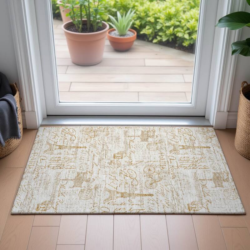 Machine Washable Indoor/Outdoor Modern Paris Chantille Rug