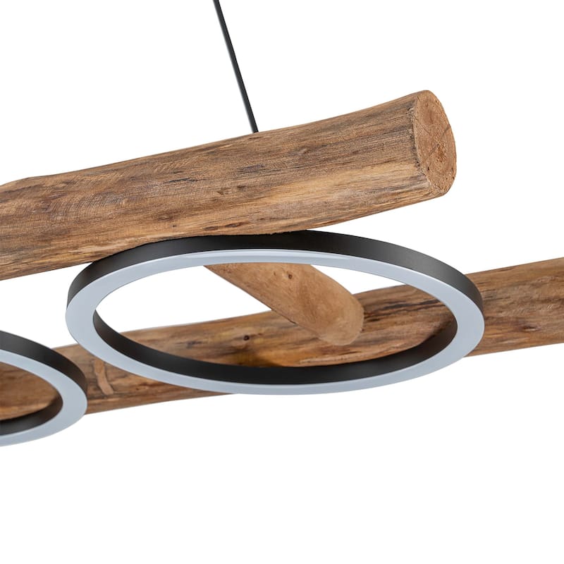 3/5-Light Integrated LED Linear Wood Chandelier Kitchen Island Pendant Light