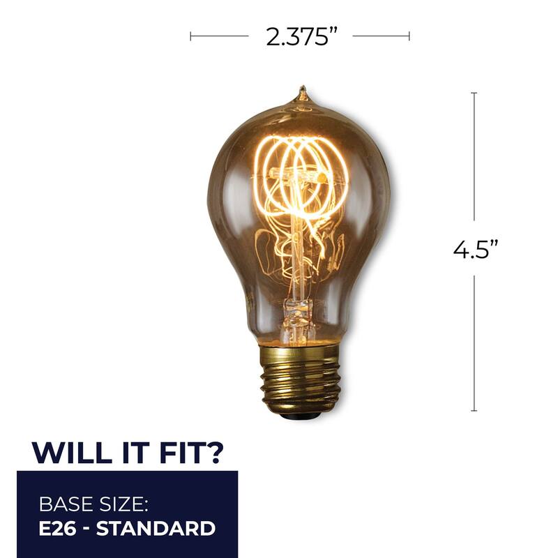 Bulbrite Pack of (4) Dimmable Antique Nostalgic Filament Incandescent Bulb - 60 Watt - Loop Filament A19 Medium (E26)