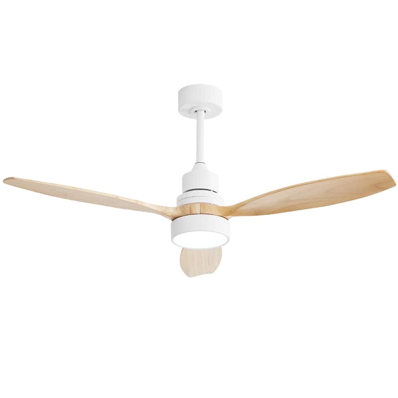 52" Wooden 6-Speed Noiceless Reversible DC Motor Ceiling Fan with Light and Remote - 52 Inch - White with Burlywood Blades