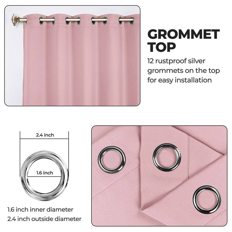 Superior Solid Machine Washable Room Darkening Grommet Blackout Curtains, Set of 2