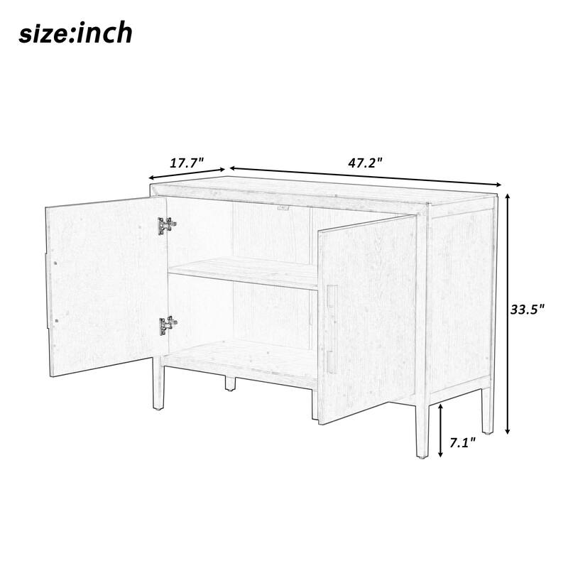 47.2" Farmhouse Wooden Sideboard with Ash Veneer, Double Doors & Iron Handles, Retro Buffet Storage Cabinet