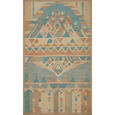 Hand Woven Oriental 100% Wool Carpet Southwestern Tribal Multi-Colored Kilim Area Rug - 6' 3'' X 4' 2''