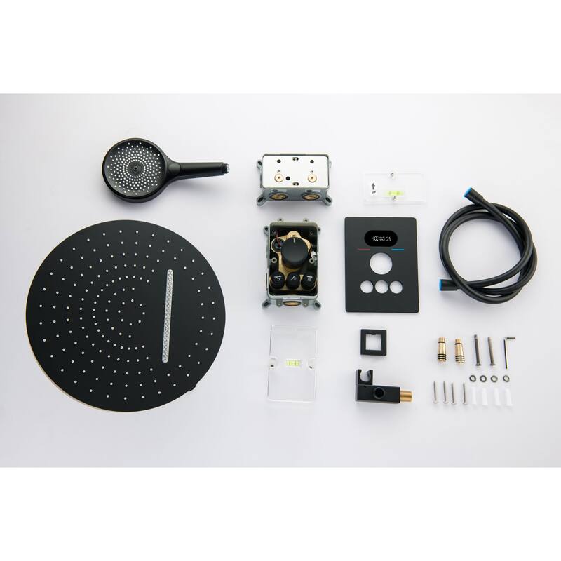 6-Way Wall Mounted 12.6'' Round Showerhead with High-pressure Handheld Showerhead in Black/Gold