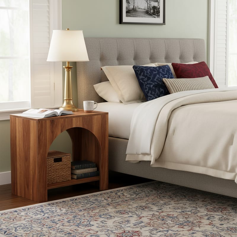 Farmhouse Nightstand with Storage, Large Wooden Bedside Table - Brown 2 Packs