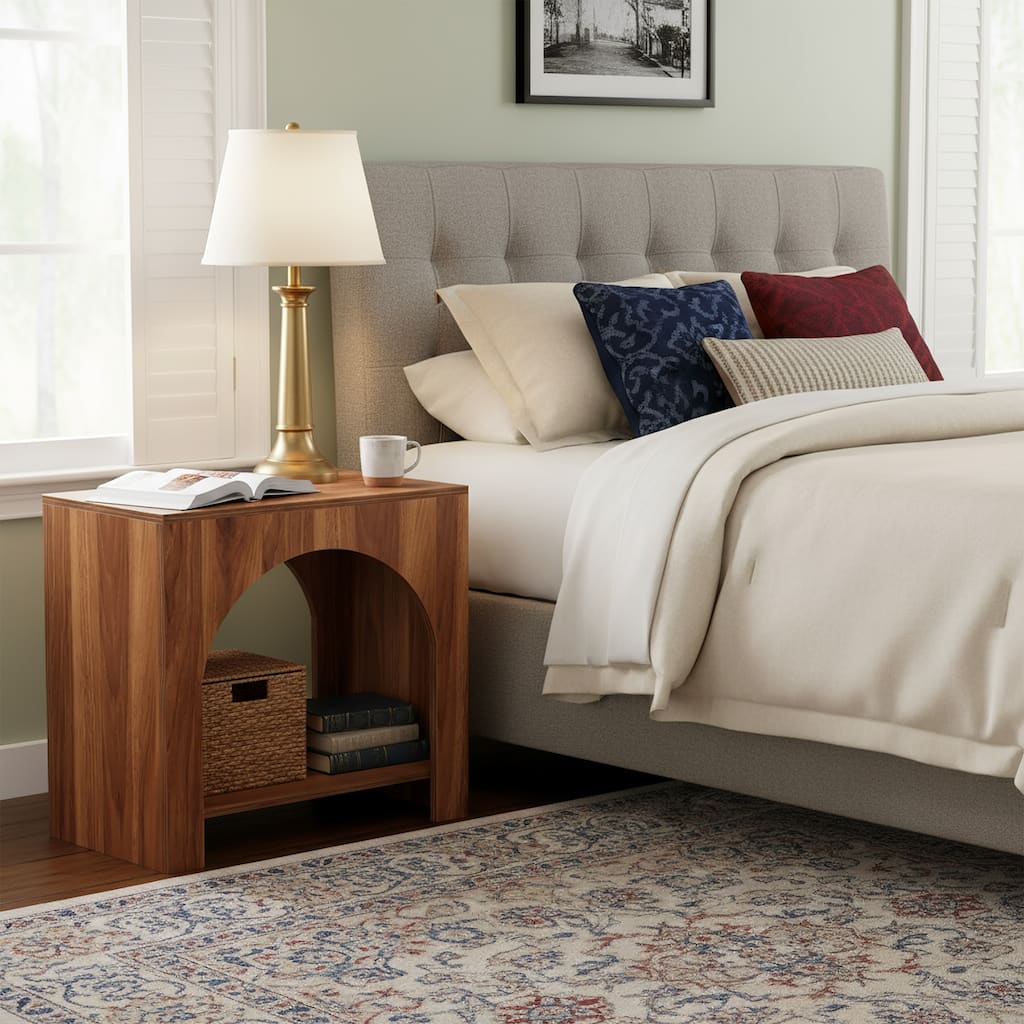 Farmhouse Nightstand with Storage, Large Wooden Bedside Table